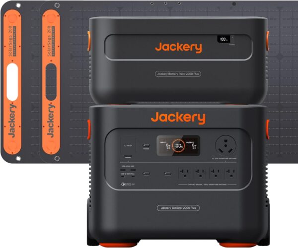 Jackery Solar Generator 4000 Kit, Explorer 2000 Plus and 1X PackPlus E2000 Plus Expandable Battery with 2X200W Solar Panel, 4085 Wh LiFePO4 Battery 3000W Output for Outdoor RV Camping & Home Emergency