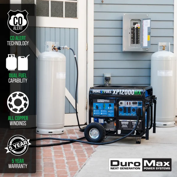 DuroMax 12,000 Watt Dual Fuel Portable HX Generator w/ CO Alert