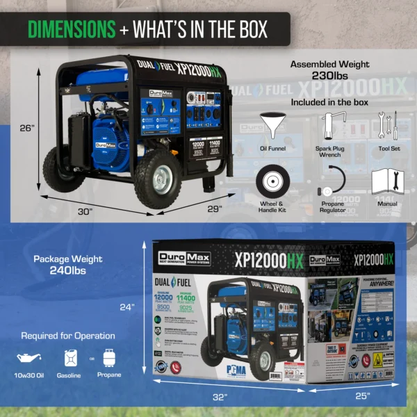 DuroMax 12,000 Watt Dual Fuel Portable HX Generator w/ CO Alert