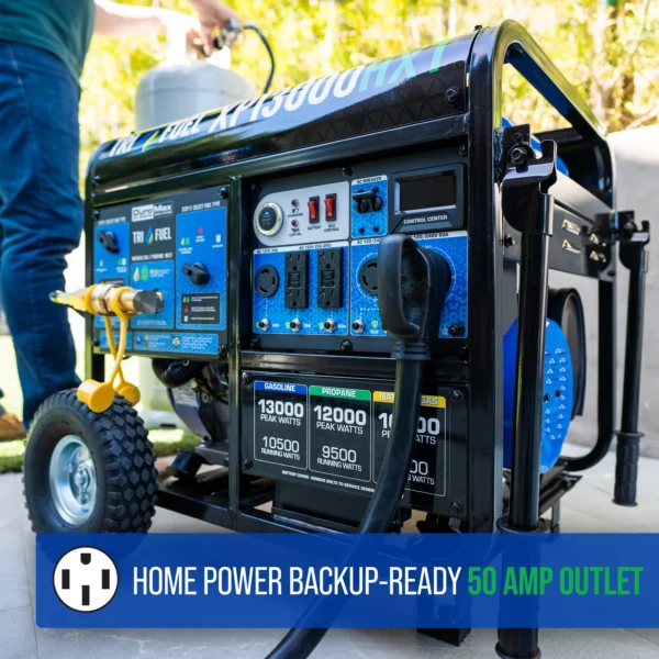 DuroMax XP13000HXT 13,000 Watt Electric Start Tri-Fuel Natural Gas/Propane/Gas Powered Portable Generator w/ CO Alert