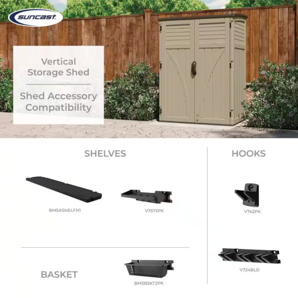 Suncast 54 Cubic Feet Vertical Storage Shed with Durable Plastic Construction