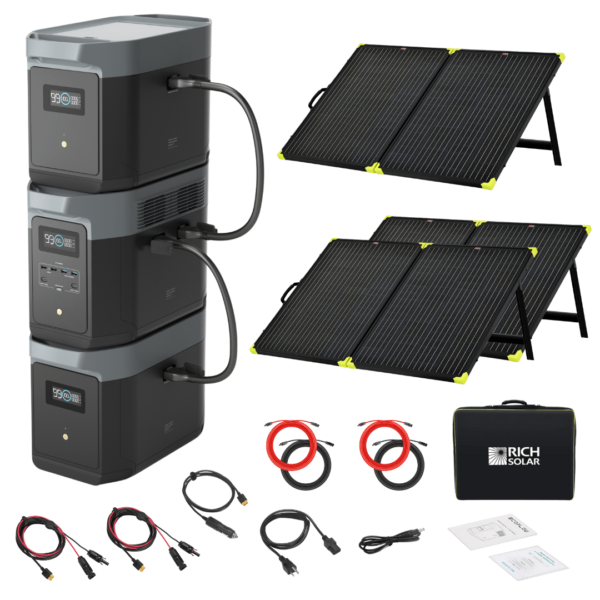 EcoFlow Delta 2 Max With 2 Extra Batteries 6144Wh 2400W LiFePO4 Solar Generator + 200W Portable Monocrystalline Solar Panels Kit