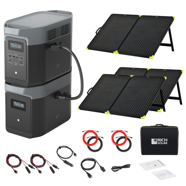 EcoFlow Delta 2 Max With Extra Battery 4096Wh 2400W LiFePO4 Solar Generator + 200W Portable Monocrystalline Solar Panels Kit