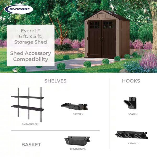 Suncast Everett® 6 ft. x 5 ft. Storage Shed – Dark Taupe BMS6511